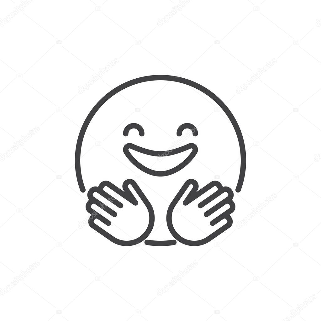 Hugging smiling face emoji outline icon. linear style sign for mobile concept and web design. Happy emoticon simple line vector icon. Symbol, logo illustration. Pixel perfect vector graphics