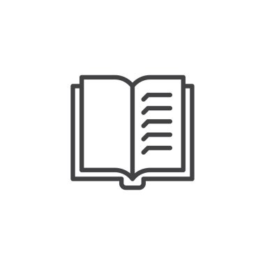 Açık kitap sayfaları simgesi anahat. Mobil kavramı ve web tasarım için doğrusal stili işaret. Okuma basit bir çizgi vektör simgesi. El ile sembol, logo illüstrasyon. Piksel mükemmel vektör grafikleri