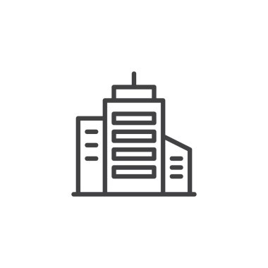 Anahat simgesi bina gökdelen. Mobil kavramı ve web tasarım için doğrusal stili işaret. basit çizgi vektör simgesi bina ofis. Sembol, logo illüstrasyon. Piksel mükemmel vektör grafikleri