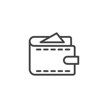 M-cüzdan para anahat simgesi olan. Mobil kavramı ve web tasarım için doğrusal stili işaret. Nakit para basit çizgi vektör simgesi. Sembol, logo illüstrasyon. Piksel mükemmel vektör grafikleri