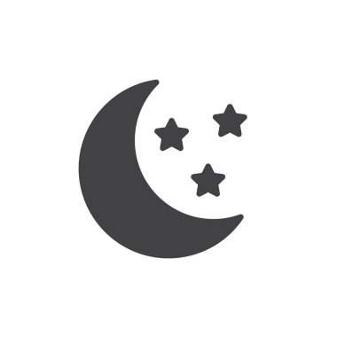 Ay ve yıldız simge vektör. Mobil kavramı ve web tasarım için düz işareti dolu. Gece katı simgesi. Sembol, logo illüstrasyon. Piksel mükemmel vektör grafikleri