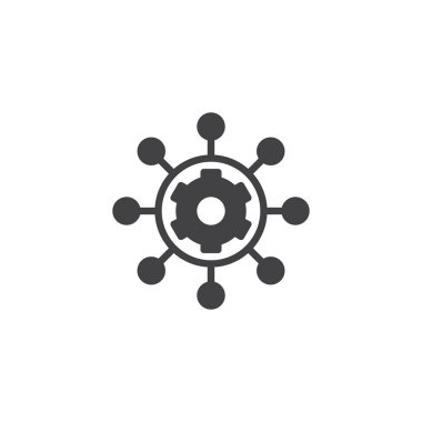 Proje Yönetimi vektör simgesi. Mobil kavramı ve web tasarım için düz işareti dolu. Hub ve bağlı bileşen ve dişli katı simgesi. Sembol, logo illüstrasyon. Piksel mükemmel vektör grafikleri