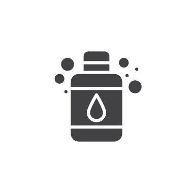 Sıvı sabun şişe vektör simgesi. Mobil kavramı ve web tasarım için düz işareti dolu. Dağıtıcı şişe basit katı simgesi pompa. Sembol, logo illüstrasyon. Piksel mükemmel vektör grafikleri