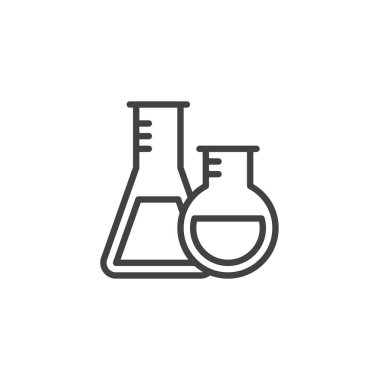 Laboratuvar şişesi anahat simgesi. Mobil kavramı ve web tasarım için doğrusal stili işaret. Test tüpleri basit çizgi vektör simgesi. Sembol, logo illüstrasyon. Piksel mükemmel vektör grafikleri