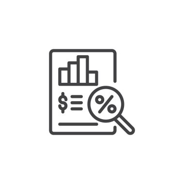 Mali istatistikleri anahat simgesi. Mobil kavramı ve web tasarım için doğrusal stili işaret. Banka vergi belge basit çizgi vektör simgesi. Sembol, logo illüstrasyon. Piksel mükemmel vektör grafikleri