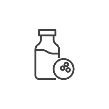 Hindistan cevizi sütü şişe anahat simgesi. Mobil kavramı ve web tasarım için doğrusal stili işaret. Organik gıda basit çizgi vektör simgesi. Sembol, logo illüstrasyon. Piksel mükemmel vektör grafikleri