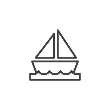 Yelkenli su anahat simgesini. Mobil kavramı ve web tasarım için doğrusal stili işaret. Kağıt tekne dalgalar basit çizgi vektör simgesine. Sembol, logo illüstrasyon. Piksel mükemmel vektör grafikleri
