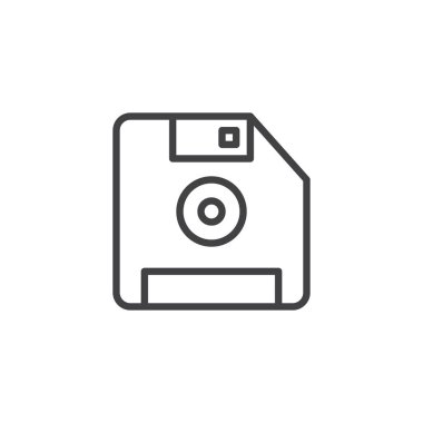 Disket anahat simgesi. Mobil kavramı ve web tasarım için doğrusal stili işaret. Disket basit çizgi vektör simgesi. Sembol, logo illüstrasyon. Piksel mükemmel vektör grafikleri