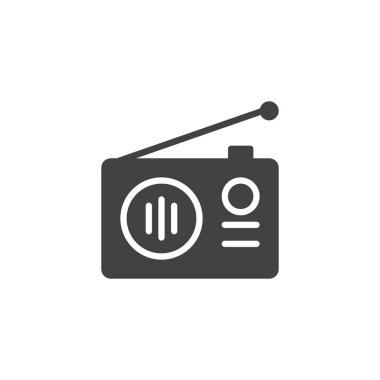 Eski radyo vektör simgesi. Mobil kavramı ve web tasarım için düz işareti dolu. Radyo anten basit katı simgesi olan. Sembol, logo illüstrasyon. Piksel mükemmel vektör grafikleri