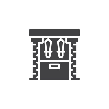 Cam vitrin Müzesi'nde kılıç simge vektör. Mobil kavramı ve web tasarım için düz işareti dolu. basit katı simgesi. Sembol, logo illüstrasyon. Piksel mükemmel vektör grafikleri