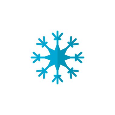 Mavi kar tanesi düz kutsal kişilerin resmi, vektör işareti, renkli sembol üzerinde beyaz izole. Kar kış sembolü, logo illüstrasyon. Düz stil tasarım