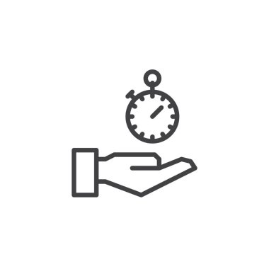 Elini tut kronometre anahat simgesi. Mobil kavramı ve web tasarım için doğrusal stili işaret. Zaman yönetimi basit çizgi vektör simgesi. Sembol, logo illüstrasyon. Piksel mükemmel vektör grafikleri