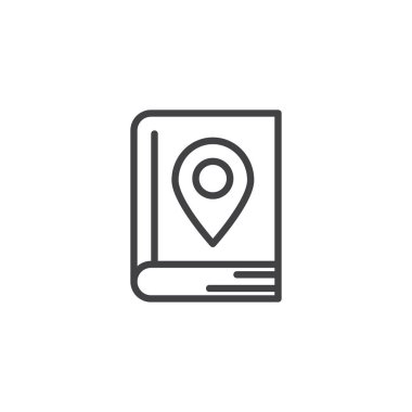 Harita rehber kitap anahat simgesi. Mobil kavramı ve web tasarım için doğrusal stili işaret. Harita kitap basit çizgi vektör simgesi. Sembol, logo illüstrasyon. Piksel mükemmel vektör grafikleri