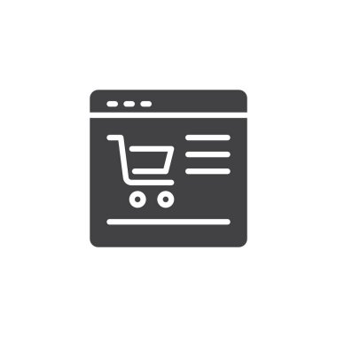 Online alışveriş vektör simgesi. Mobil kavramı ve web tasarım için düz işareti dolu. Alışveriş sepeti basit katı simgesi ile gözatıcı kullanılır. Sembol, logo illüstrasyon. Piksel mükemmel vektör grafikleri