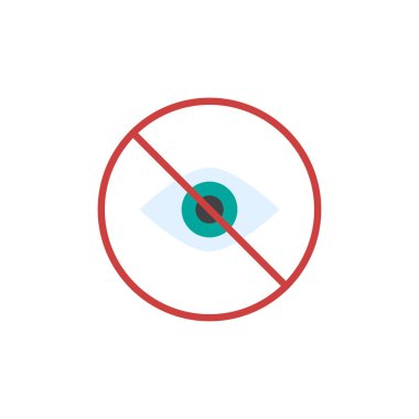 Düz simge yok arıyorum işareti vektör işareti, renkli sembol üzerinde beyaz izole. Hiçbir göz yasak işareti simgesi, logo illüstrasyon. Düz stil tasarım