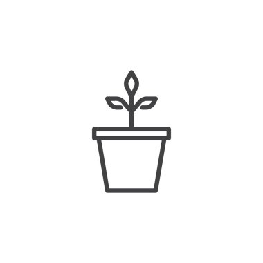 Bir pot anahat simgesini bitki. Mobil kavramı ve web tasarım için doğrusal stili işaret. Saksılı bitki basit çizgi vektör simgesi. Sembol, logo illüstrasyon. Piksel mükemmel vektör grafikleri