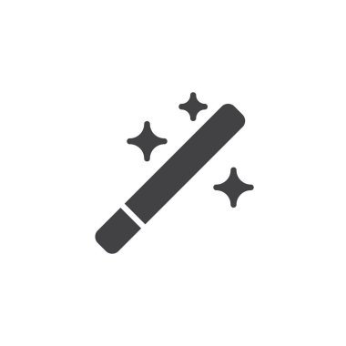 Sihirli Değnek aracı vektör simgesi. Mobil kavramı ve web tasarım için düz işareti dolu. Sihirbaz katı simgesi. Sembol, logo illüstrasyon. Piksel mükemmel vektör grafikleri