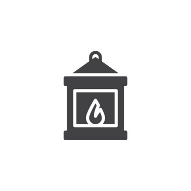 Vintage fener vektör simgesi. Mobil kavramı ve web tasarım için düz işareti dolu. Fener ile parlayan yangın fitil basit katı simgesi. Sembol, logo illüstrasyon. Piksel mükemmel vektör grafikleri