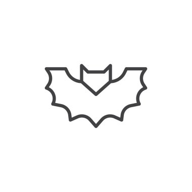Cadılar Bayramı yarasa anahat simgesi. Mobil kavramı ve web tasarım için doğrusal stili işaret. Dracula yarasa satırı vektör simgesi. Sembol, logo illüstrasyon. Piksel mükemmel vektör grafikleri
