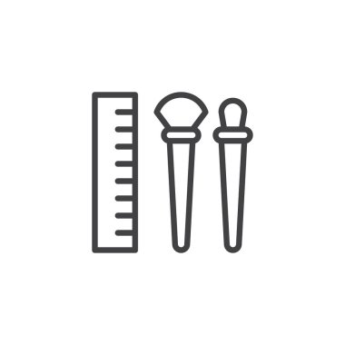 Fırçalar ve cetvel anahat simgesi. Mobil kavramı ve web tasarım için doğrusal stili işaret. Adli tıp ekipman basit çizgi vektör simgesi. Sembol, logo illüstrasyon. Piksel mükemmel vektör grafikleri