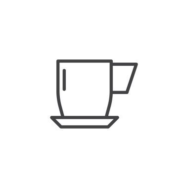 Kahve kupa anahat simgesi. Mobil kavramı ve web tasarım için doğrusal stili işaret. Çay Kupası ve uçan daire basit çizgi vektör simgesi. Sembol, logo illüstrasyon. Piksel mükemmel vektör grafikleri