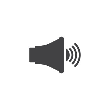 Sesli uyarı vektör simgesi. Mobil kavramı ve web tasarım için düz işareti dolu. Hoparlör basit katı simgesi. Sembol, logo illüstrasyon. Piksel mükemmel vektör grafikleri