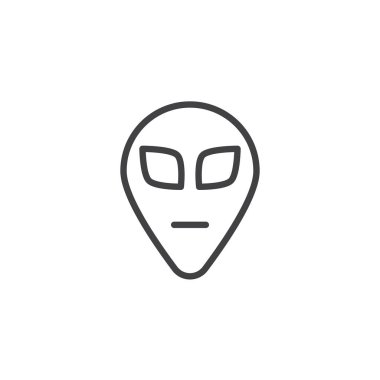 Dünya dışı yabancı yüz anahat simgesi. Mobil kavramı ve web tasarım için doğrusal stili işaret. insansı uzaylı zeka basit çizgisi vektör simgesi. Sembol, logo illüstrasyon. Piksel mükemmel vektör grafikleri