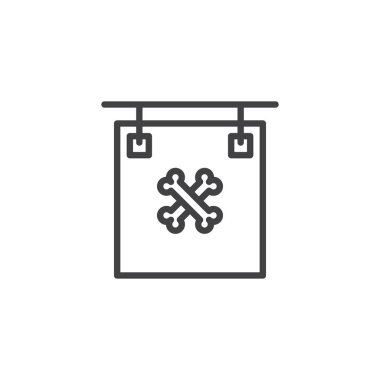 Kemiklerin anahat simgesi olan tabela. Mobil kavramı ve web tasarım için doğrusal stili işaret. Cadılar Bayramı partisi çubuğu basit çizgi vektör simgesi. Sembol, logo Illustrator. Piksel mükemmel vektör grafikleri