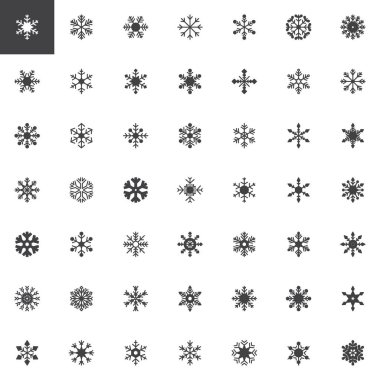 Kar tanesi vektör simgeler kümesi, modern katı simgesi toplama, dolgulu tarz piktogram paketi. İşaretler, logo illüstrasyon. Kar tanesi simgeleri içeren küme donmuş, kış, Noel, yeni yıl tatili