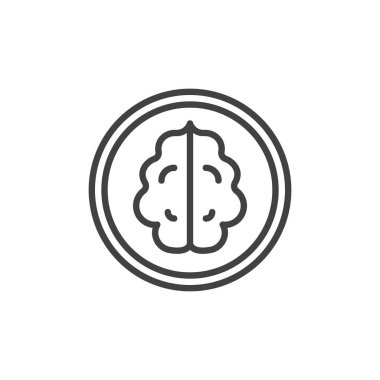 Ceviz çekirdek anahat simgesi. Mobil kavramı ve web tasarım için doğrusal stili işaret. Beyin satırı vektör simgesi. Sembol, logo illüstrasyon. Piksel mükemmel vektör grafikleri