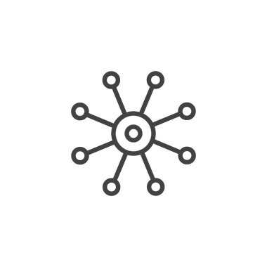 Ağ bağlantıları anahat simgesi. Mobil kavramı ve web tasarım için doğrusal stili işaret. Hub ve bağlı bileşen basit çizgi vektör simgesi. Sembol, logo illüstrasyon. Piksel mükemmel vektör grafikleri