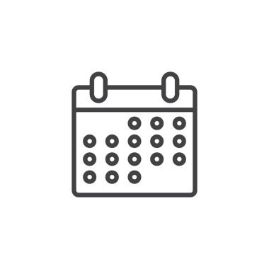 Takvim sayfası anahat simgesini. Mobil kavramı ve web tasarım için doğrusal stili işaret. Gündem basit çizgi vektör simgesi. Sembol, logo illüstrasyon. Piksel mükemmel vektör grafikleri