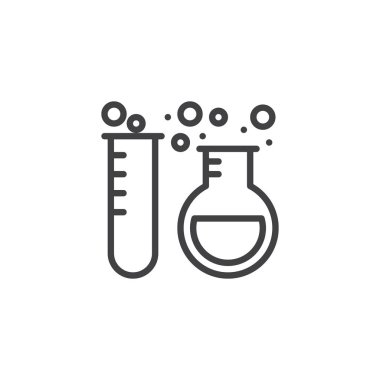 Test tüpleri simgesi anahat. Mobil kavramı ve web tasarım için doğrusal stili işaret. Laboratuvar şişesi basit çizgi vektör simgesi. Bilim sembolü, logo illüstrasyon. Piksel mükemmel vektör grafikleri
