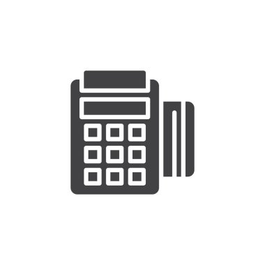 POS terminal vektör simgesi. Mobil kavramı ve web tasarım için düz işareti dolu. ödeme makine ve kredi kartı basit katı simgesi. Sembol, logo illüstrasyon. Piksel mükemmel vektör grafikleri