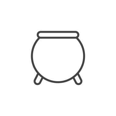 Cadılar Bayramı kazan anahat simgesi. Mobil kavramı ve web tasarım için doğrusal stili işaret. Cadı kazanı basit çizgi vektör simgesi. Sembol, logo illüstrasyon. Piksel mükemmel vektör grafikleri