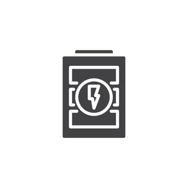 Pil bildirimi vektör simgesi şarj. Mobil kavramı ve web tasarım için düz işareti dolu. Pil durum basit katı simgesi. Sembol, logo illüstrasyon. Piksel mükemmel vektör grafikleri