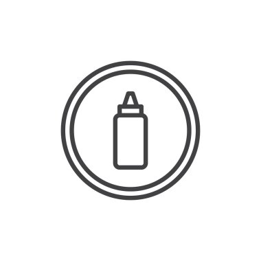 Bir daire anahat simgesi hardal şişede. Mobil kavramı ve web tasarım için doğrusal stili işaret. basit çizgi vektör simgesi. Sembol, logo illüstrasyon. Piksel mükemmel vektör grafikleri