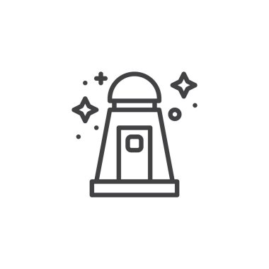 Uzay kapsülü anahat simgesi. Mobil kavramı ve web tasarım için doğrusal stili işaret. uzay aracı modülü basit çizgi vektör simgesi. Sembol, logo illüstrasyon. Piksel mükemmel vektör grafikleri