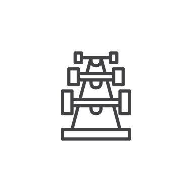 Halter spor salonu anahat simgesi. Mobil kavramı ve web tasarım için doğrusal stili işaret. Fitness halter basit çizgi vektör simgesi. Sembol, logo illüstrasyon. Piksel mükemmel vektör grafikleri