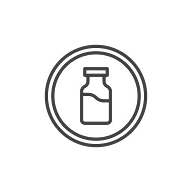 Süt şişesi bir daire anahat simgesi. Mobil kavramı ve web tasarım için doğrusal stili işaret. Organik gıda basit çizgi vektör simgesi. Sembol, logo illüstrasyon. Piksel mükemmel vektör grafikleri