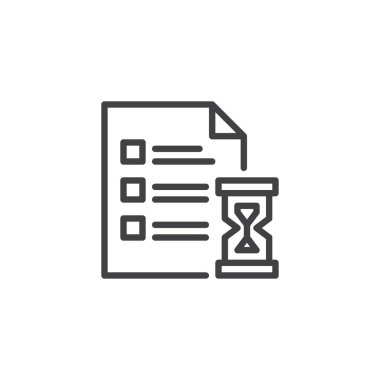 Belge ve kum saati anahat simgesi. Mobil kavramı ve web tasarım için doğrusal stili işaret. Basit çizgi vektör simge planlama. Sembol, logo illüstrasyon. Piksel mükemmel vektör grafikleri