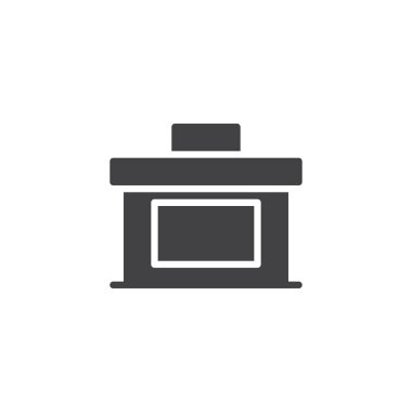 Resepsiyon sayaç vektör simgesi. Mobil kavramı ve web tasarım için düz işareti dolu. Müşteri hizmet Danışma basit katı kutsal kişilerin resmi. Sembol, logo illüstrasyon. Piksel mükemmel vektör grafikleri