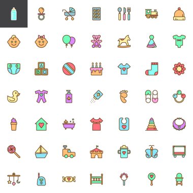Yeni doğan bebek dolu anahat Icons set