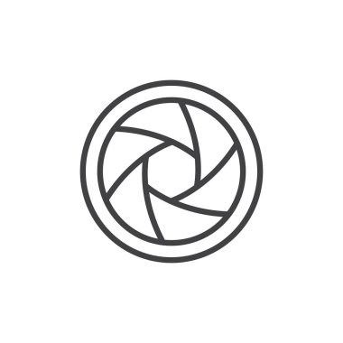 Lens çekim anahat simgesi. Mobil kavramı ve web tasarım için doğrusal stili işaret. Kamera çekim basit çizgi vektör simgesi. Diyafram sembolü, logo illüstrasyon. Piksel mükemmel vektör grafikleri