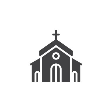 Kilise vektör simgesi bina. Mobil kavramı ve web tasarım için düz işareti dolu. Katolik Kilisesi basit katı simgesi. Sembol, logo illüstrasyon. Piksel mükemmel vektör grafikleri