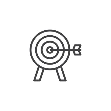 Ok anahat simgesi ile hedef. Mobil kavramı ve web tasarım için doğrusal stili işaret. Hedef başarı başarı basit çizgi vektör simgesi. Sembol, logo illüstrasyon. Piksel mükemmel vektör grafikleri