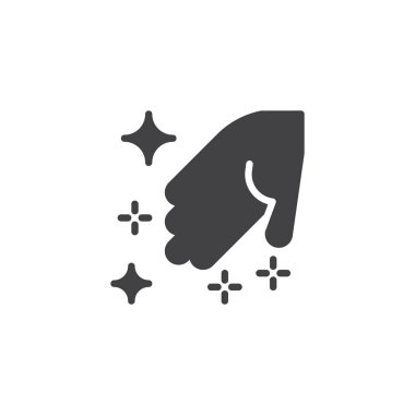 Sihirli palm vektör simgesinde ışık. Mobil kavramı ve web tasarım için düz işareti dolu. Büyülü toz ve el basit katı simgesi. El çabukluğu sembolü, logo illüstrasyon. Piksel mükemmel vektör grafikleri