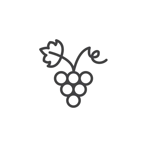 Icono del contorno de las uvas con hojas de uva — Vector de stock