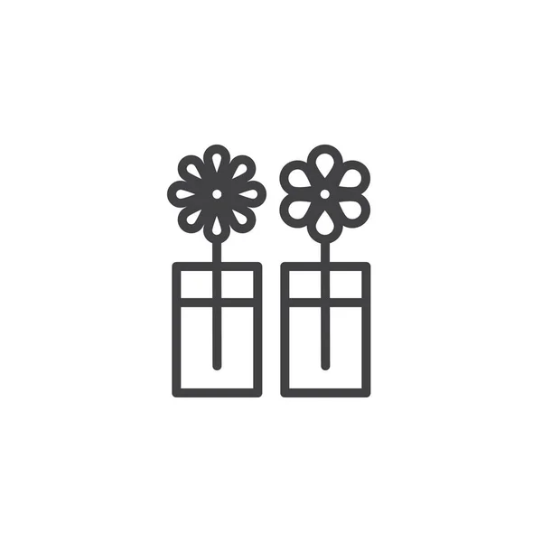 Florero con icono de esquema de flores — Vector de stock