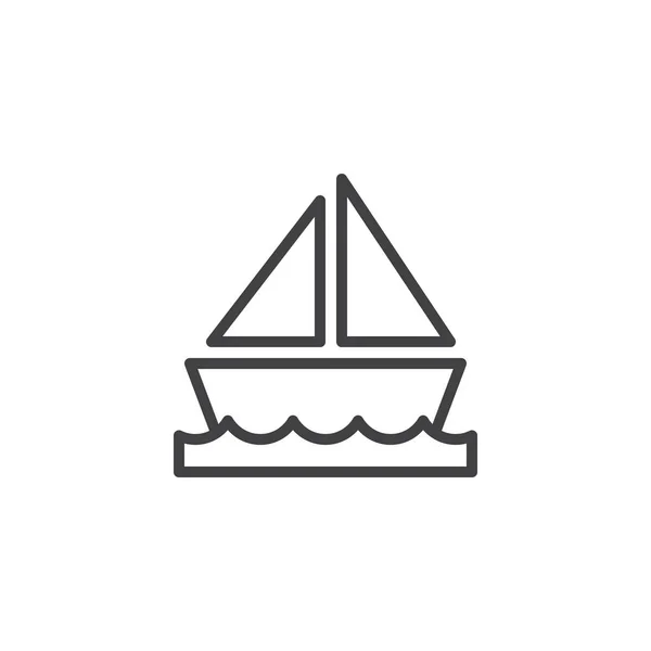 水概要アイコンのヨット 携帯電話の概念と Web デザインの直線的なスタイルの標識です 波シンプル ライン ベクトル アイコンを紙の船 シンボル ロゴの図 — ストックベクタ